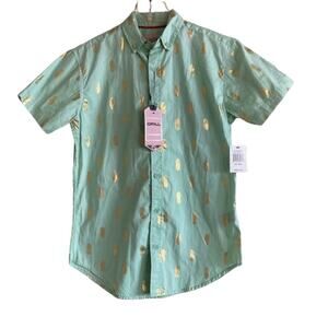 Drill Clothing Men's Button Down Shirt Short Sleeve Small S Mint Pineapple NWT
